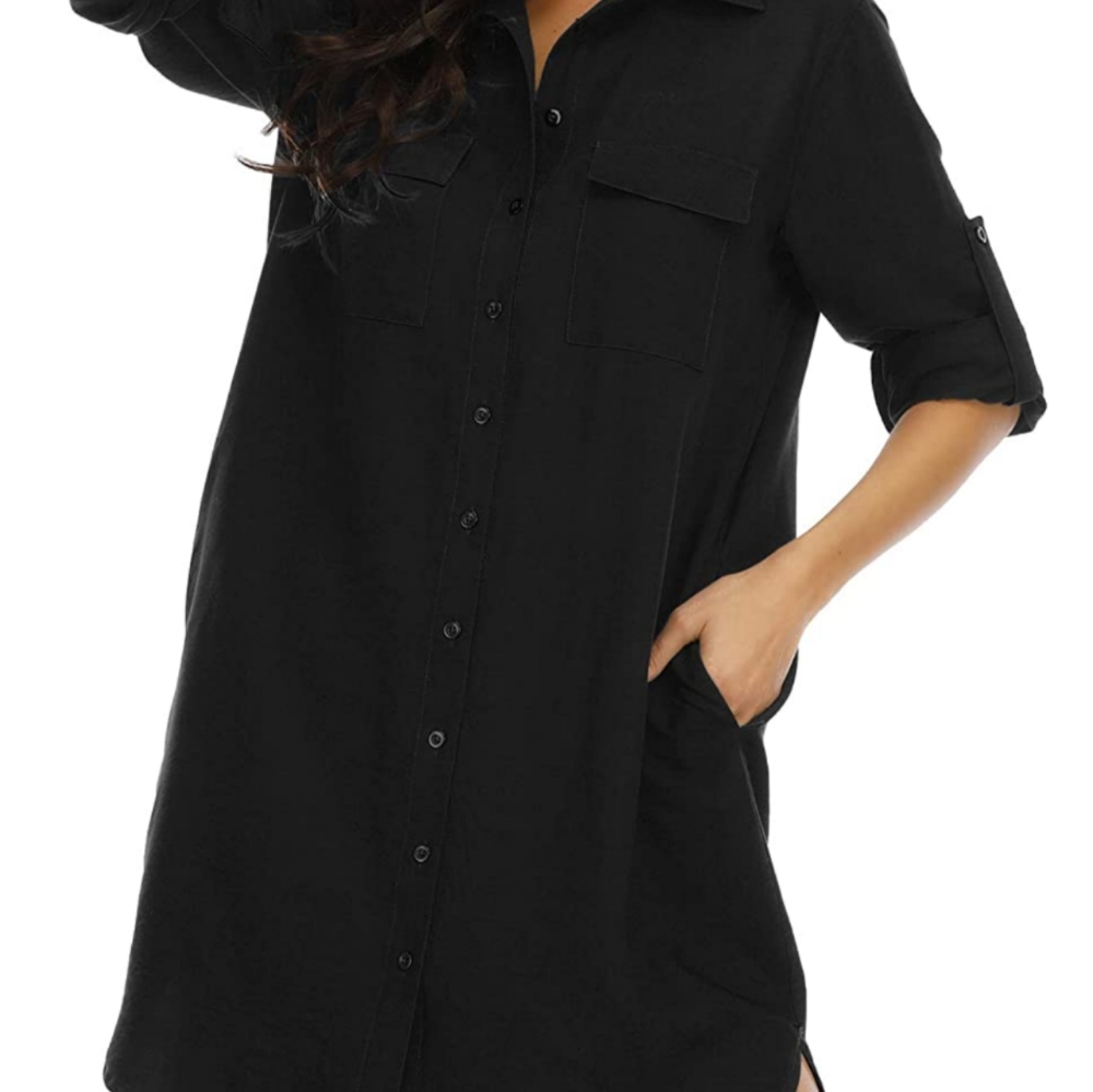 Basic black shift shirt dress